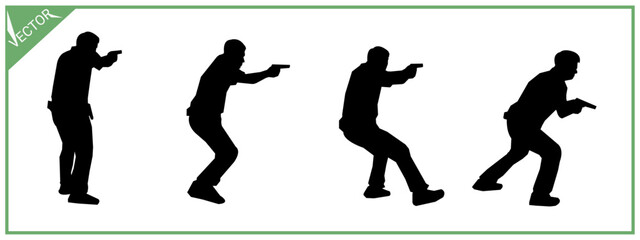 Silhouette of shooting gun. Shooting olympics, Sports. Different poses.