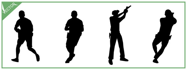 Silhouette of shooting gun. Shooting olympics, Sports. Different poses.