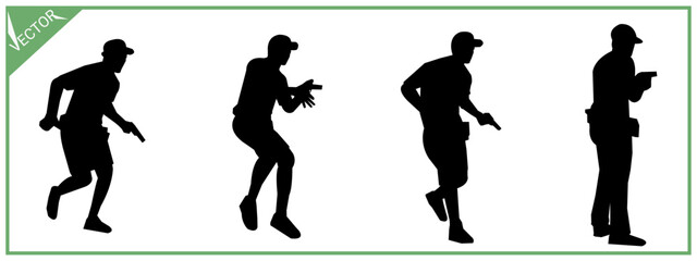 shooting sport silhouette set collection. gun, weapon, shooting olympics. vector illustration.