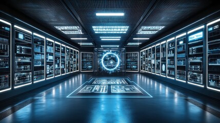 Modern Tech Room with Seamless Interface and Visuals