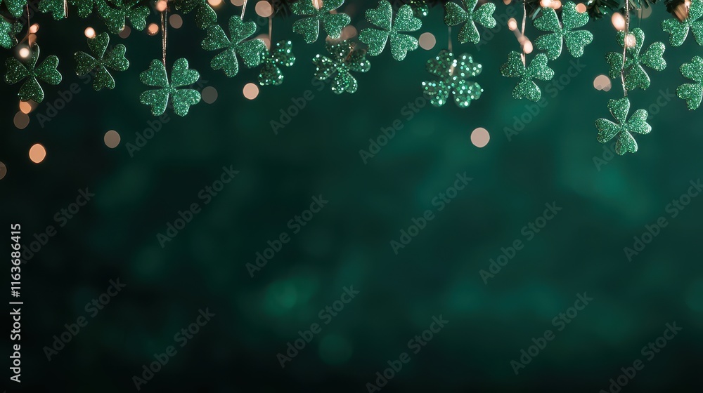 Poster st. patrick's day background concept, cascading clover sparkles over deep emerald background for sea