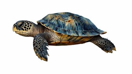 Obraz premium Watercolor turtle swims on a white background. Generative AI. Sea animal. 