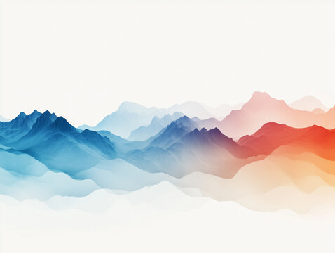 Illustration of abstract mountain range background with red and blue colors. Generative AI. Risograph style - Powered by Adobe