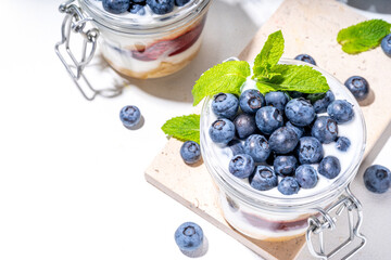 Layered blueberry parfait dessert