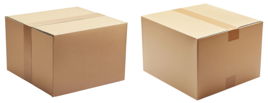 High-Quality PNG two cardboard boxes isolated on white background