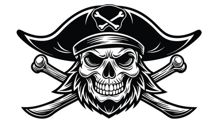 Vintage monochrome skull in pirate hat