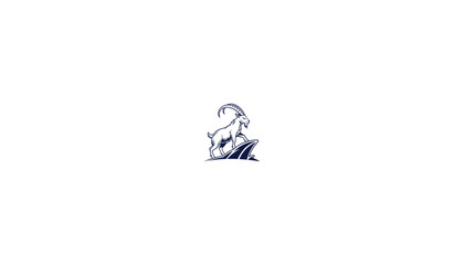 Minimalist White Goat Logo with Bold Outline on Black Background