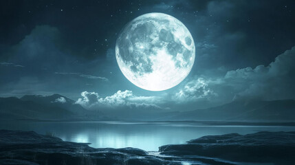 "Stock illustration of a night landscape featuring a full moon."

