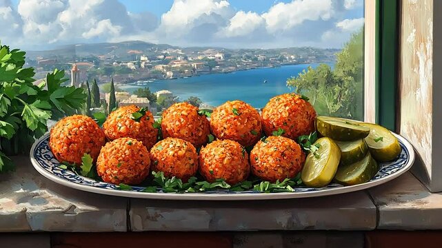 Mediterranean Kibbeh with Pickles and a Stunning Coastal View