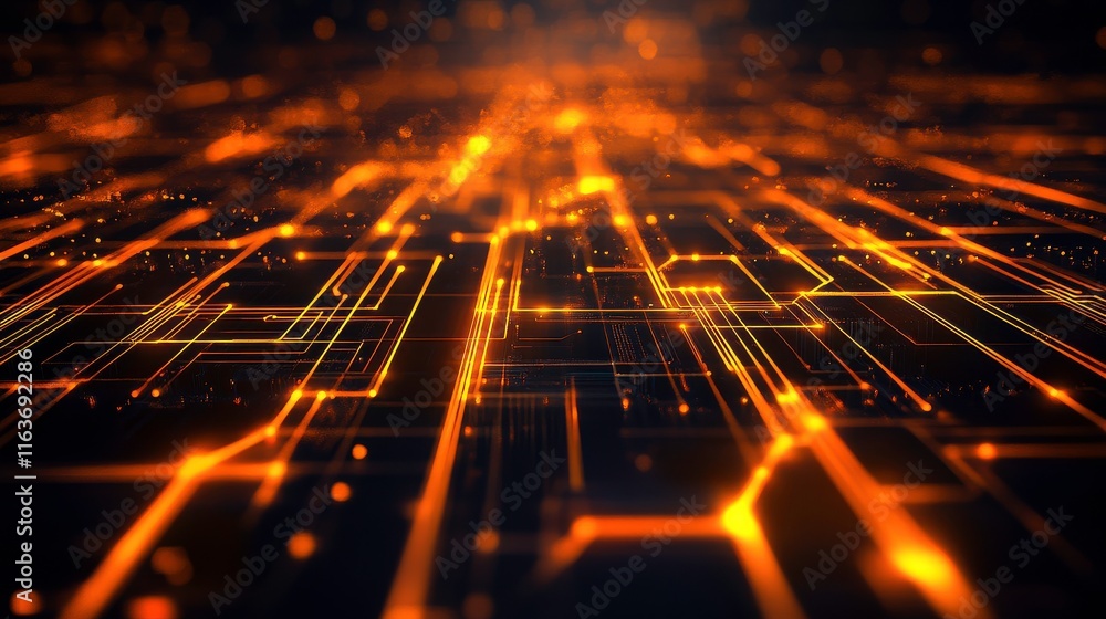 Poster vibrant circuit animation in abstract technology grid