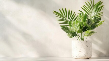 Sunlit Tropical Plant in Chic Pot, serene vibes.