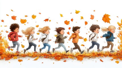 Fototapeta premium Animated Children Playing and Running in a Colorful Park Scene