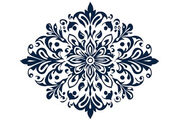 Ornate Decorative Motif in Dark Navy Blue on White Background