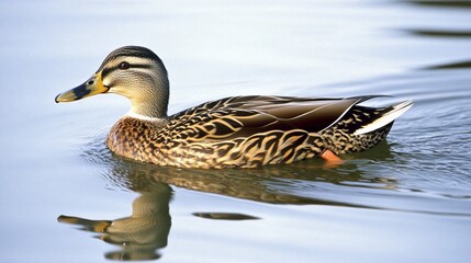 Fototapeta premium Serene Female Mallard Duck Gliding on Calm Water