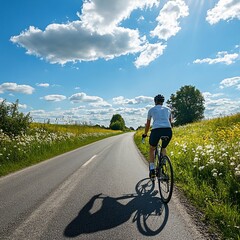 Naklejka premium Cycling on a Sunny Country Road: A Serene Summer Day Ride