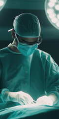 Focused male surgeon performing delicate procedure in operating room