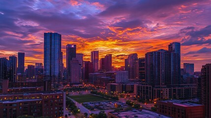 Fototapeta premium Fiery Sunset Over Chicago Skyline