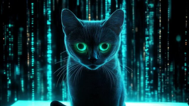 3D digital cat in technology theme