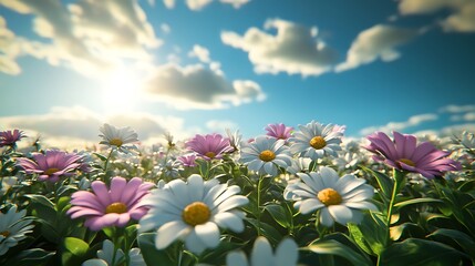 High Resolution View of a Field of Flowers with Leafy Branches