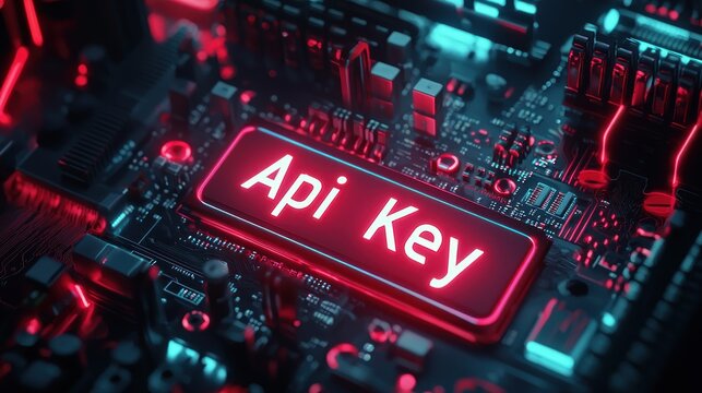 API Key:  Digital Access, Secure Encryption, Neon Glow on Circuit Board