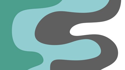 Minimalist abstract composition with flowing organic shapes in teal, gray, and white.  
