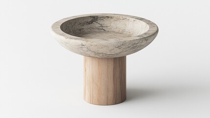 Elegant Stone Bowl on Wooden Stand Minimalist Home Decor