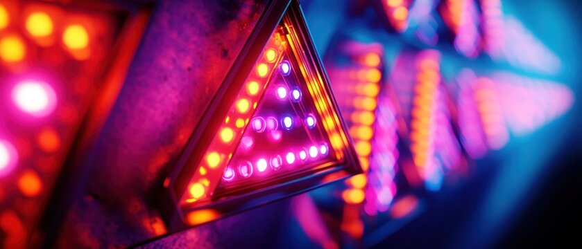 Close-up of vibrant triangular LED lights.