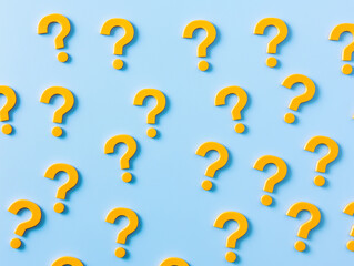rows of yellow question marks on blue background