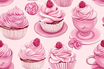 Delicate Pink Cupcakes and Treats Seamless Pattern