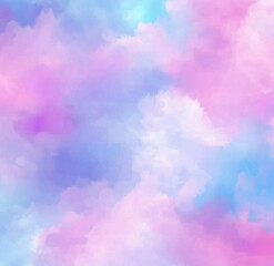 Pastel cotton candy background with soft pink and blue watercolor-style painting, featuring blurred edges and seamless pattern design, perfect for creative and decorative projects