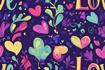 Vibrant Love Pattern with Hearts and Flowers