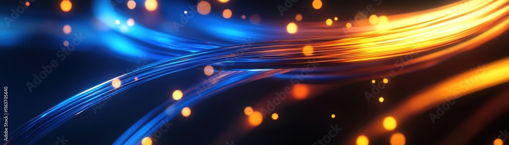 Poster abstract light trails with glowing elements creating a dynamic visual effect.