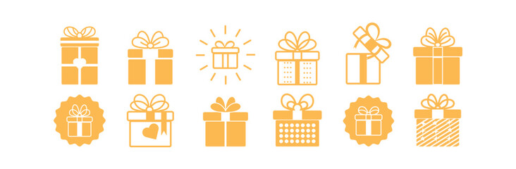 Gift box icon set. Gift box signs Line and silhouette style. Vector illustration.