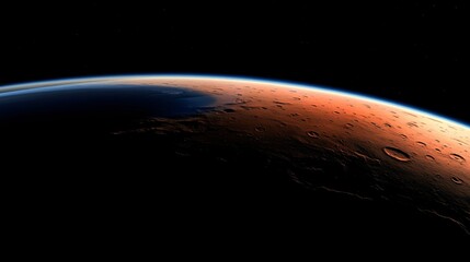 Fototapeta premium Stunning Martian Landscape- Red Planet Surface, Cratered Terrain, Space Exploration