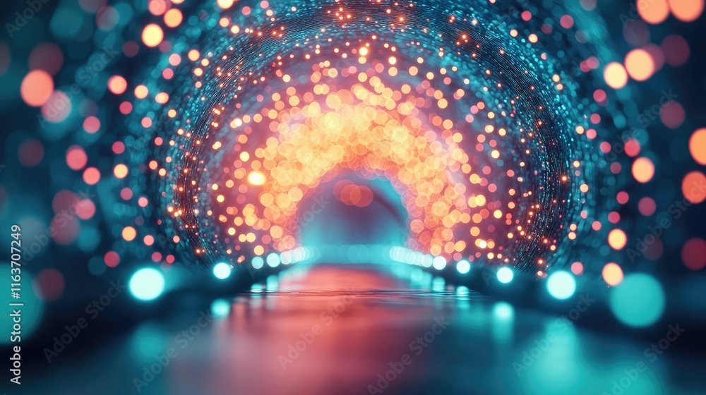 Poster mystical ecosystem concept. a colorful, illuminated tunnel with vibrant lights creating a mesmerizin