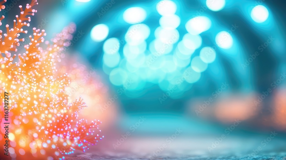 Poster mystical ecosystem concept. vibrant abstract bokeh background with colorful light patterns and soft 