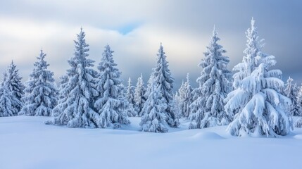 Fototapeta premium Winter Wonderland: Snow-Covered Trees in a Mountain Forest