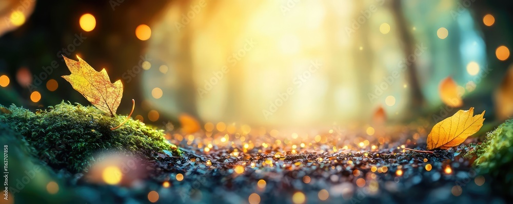Poster mystical natural concept. captivating forest with soft light filtering through trees, creating a mag