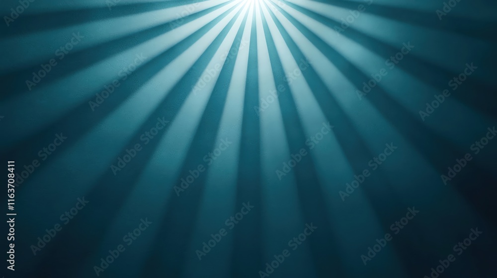 Poster an abstract representation of light rays shining through water, creating a serene atmosphere.