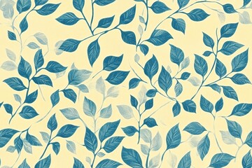 Delicate Teal Leaf Pattern on a Soft Cream Background