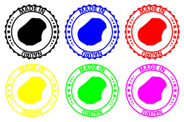 Made in Nauru - rubber stamp - vector, Republic of Nauru (Pleasant Island) map pattern - black, blue, green, yellow, purple and red