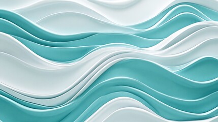 Fototapeta premium Abstract wavy background with turquoise and white layers.