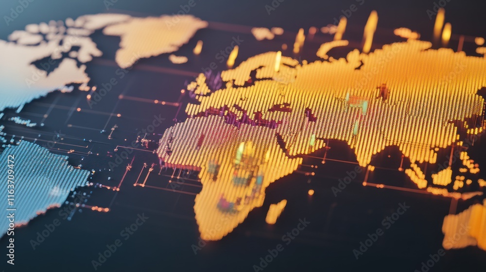 Poster global network: a 3d digital world map visualization