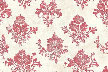 Elegant Red Damask Pattern on a Light Beige Background