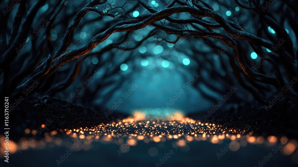 Aufkleber mystical wild idea. enchanting forest path illuminated by glowing orbs, creating a magical atmospher