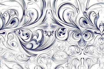 Abstract Pattern with Intricate Flowing Lines in Navy Blue and White