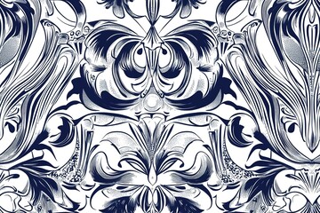 Fototapeta premium Ornate, Decorative, Indigo-on-White Pattern Design
