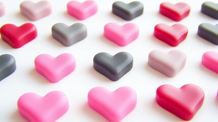 Fototapeta premium Lovely Pink Gray Red Heart Shapes Pattern Background