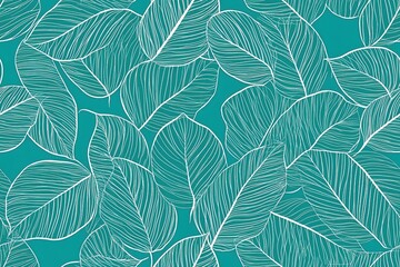 Teal Background with Abstract White Leaf Pattern