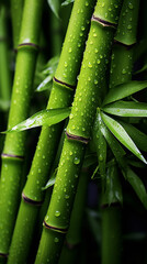 Fototapeta premium Close up of green bamboo stems with water drops. Natural background.